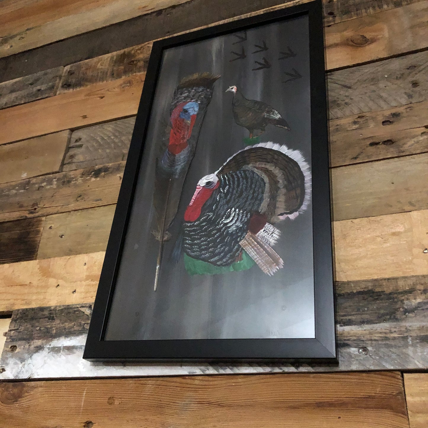 Framed turkey feather painting